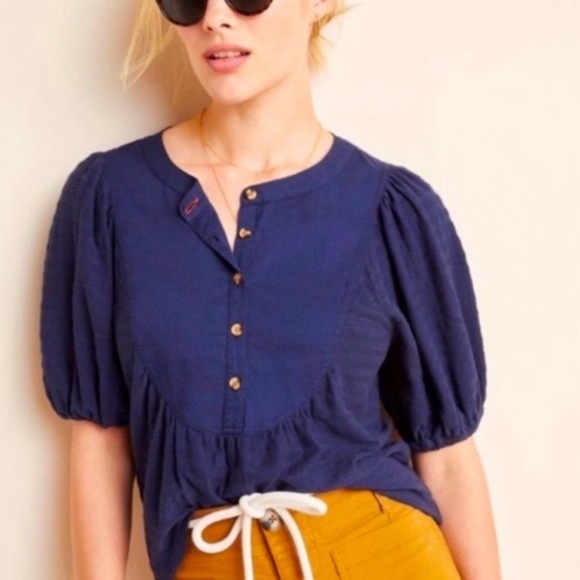 Anthropologie Tops - Anthropologie elinor Navy Blue Button-Up Women's Top small